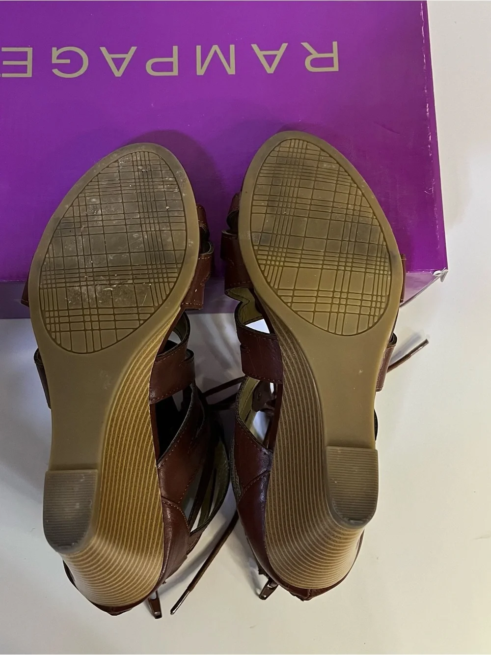 Rampage Cognac Brown Strappy Lace-Up Wedge Sandals